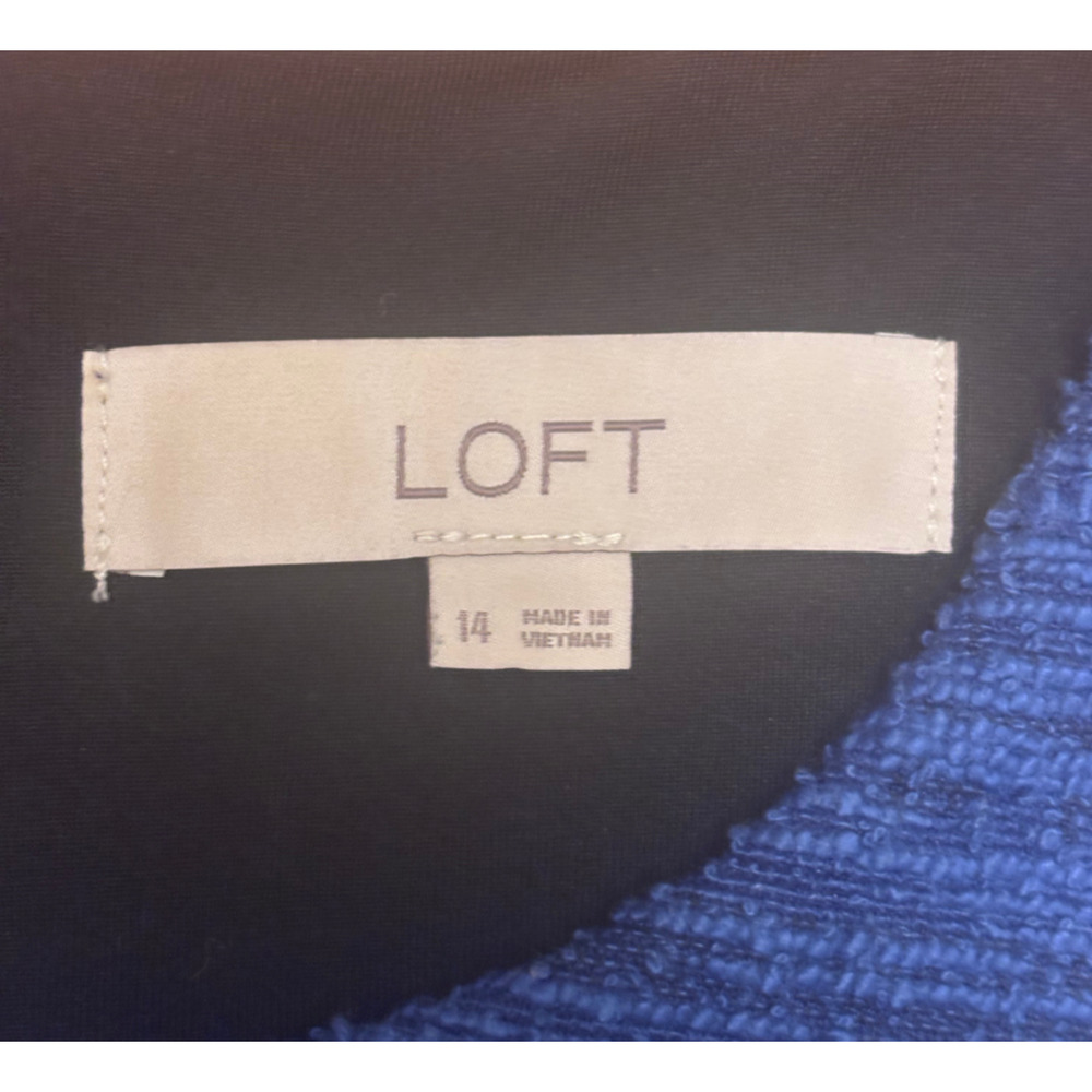 LOFT Blue Textured Knit Sheath Dress Sleeveless Size 14 Zip Back - Picture 2 of 12